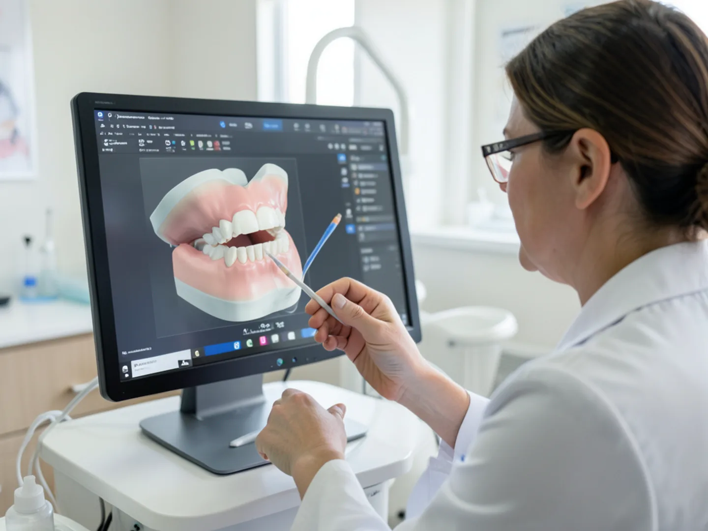 Clinician rotating 3D virtual dental model to examine contact tightness
