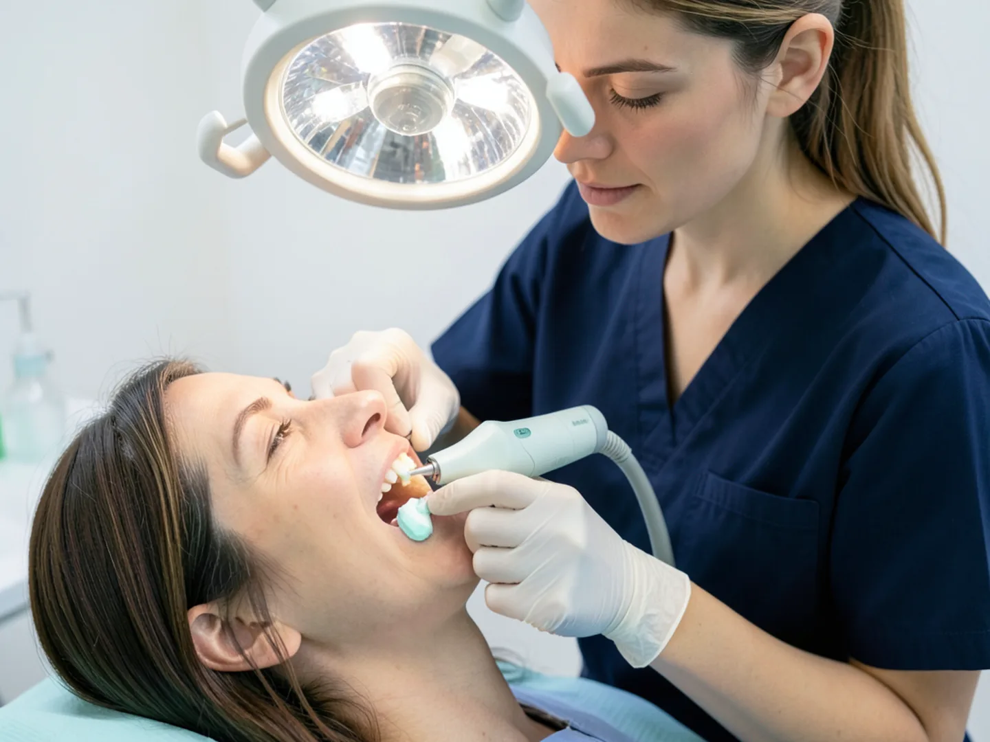 Dental hygienist performing gentle dental polishing for Moorpark patient