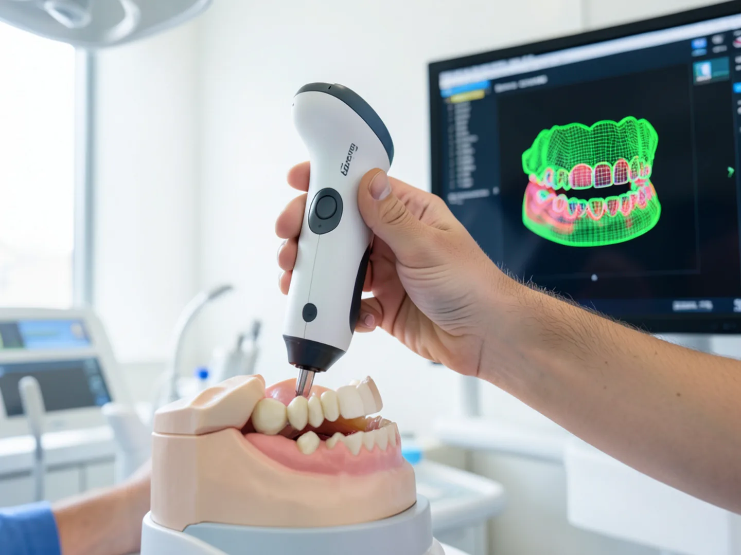 Dental clinician applying protective resin sealant to child molar