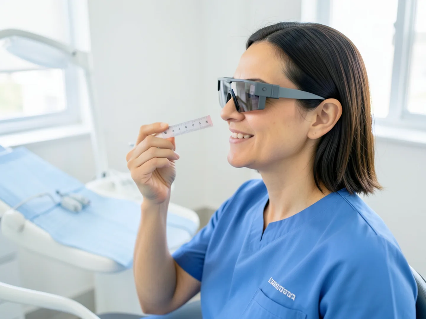 Cosmetic dentist measuring smile arc and symmetry for Thousand Oaks patient