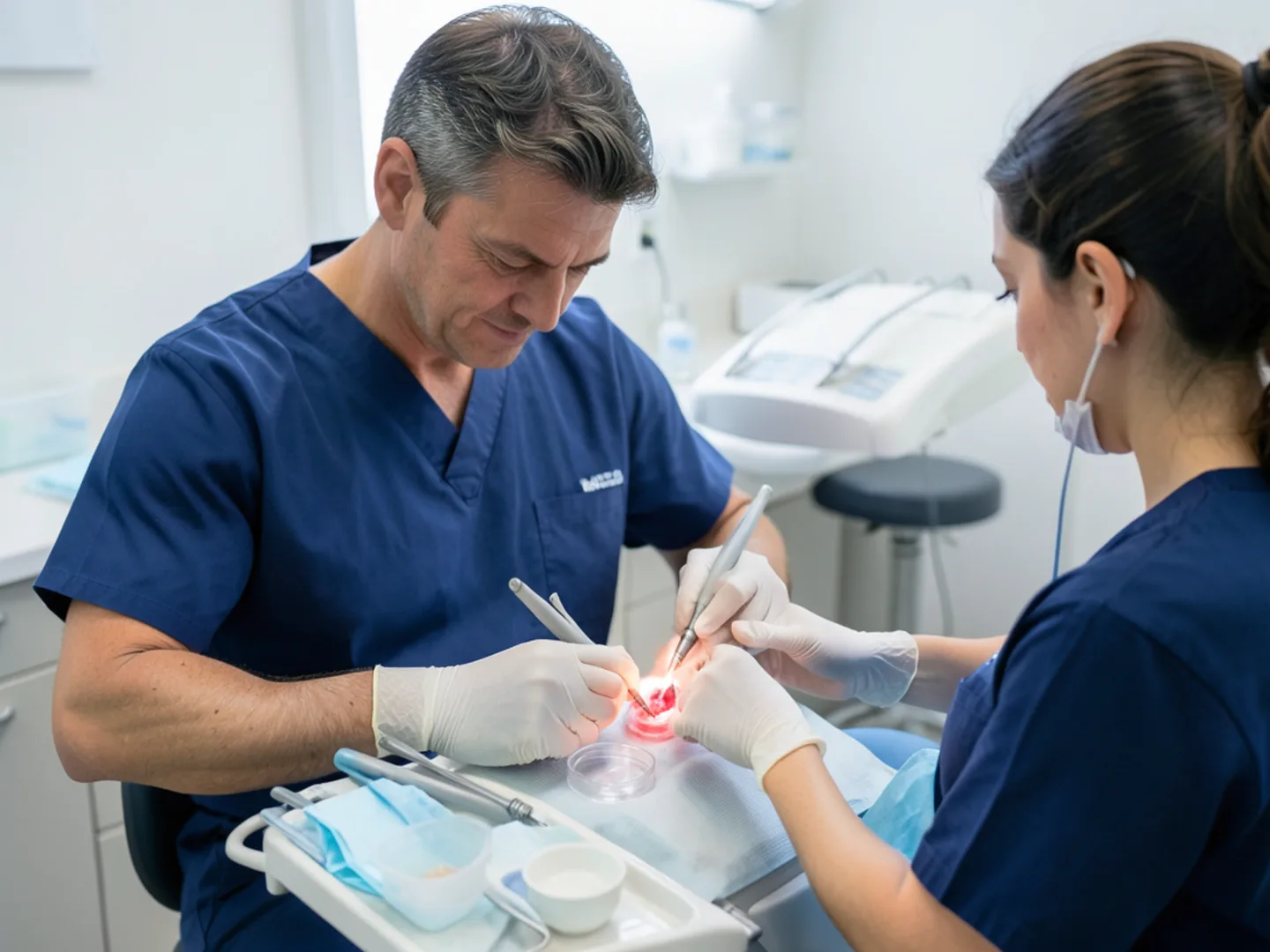 Dentist operating modern restorative equipment in East Ventura County operatory